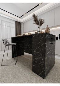 Resim Asra Trend Mutfak Adası MA-04 %100 MDF Dolaplı Yemek ve Bar Masası Royal Mermer 