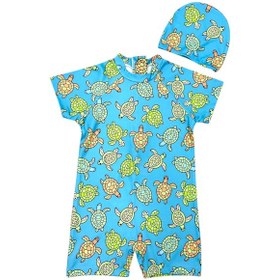 Resim Lolliboomkids Çocuk Kısa Kol Hassas Ten Güneş Koruma Sevimli Kaplumbağa Tema Mayo Bone Takım Turtles 
