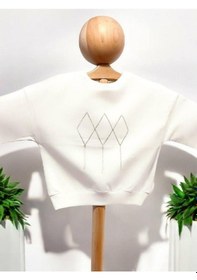 Resim Kız Çocuk Mevsimlik Pamuklu İki İplik Zincirli Sweatshirt-15447 Ekru 