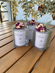 Resim TATLI TELAŞLAR 22 Kişiye Özel Nikah,Nişan,Düğün Hediyelik Mum - Mika Bardak Mum-100 Adet 