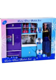 Resim Oyuncak Anlily Karlar Ülkesi Mutfak Seti Bebekli Buzdolabı Lavabo 