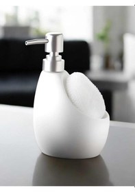 Resim Seramik Mat Beyaz Süngerli Banyo Mutfak Sıvı Sabunluk 500ml Bulaşık Deterjanlık Beyaz 