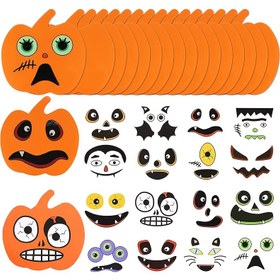 Resim 32 Parça Komik Balkabağı Süslemeleri, Halloween Köpük Balkabağı Sticker Seti, Kendinden Yapışkanlı Balkabağı Yüz Çıkartmaları, Balkabağı Şekilli Köpük Dekorasyonlar, Cadılar Bayramı Parti Aksesuarları 
