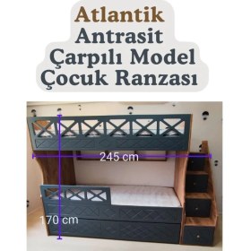 Resim Mürsel Mobilya Atlantik Antrasit Çarpılı Model Çocuk Ranzası 