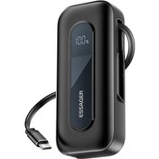 Resim Artfulabode Essager 10000mah Güç Bankası Dijital Ekran Siyah, Tip C Kablolu Taşınabilir Şarj Cihazı Siyah 