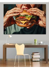 Resim Ahşap Tablo Dev Hamburger Yiyen Çocuk Portresi 