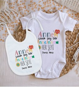 Resim Bitmeyenkartus Bk Kids Kişiye Özel Annem Çok Şeyi Bilir Tasarımlı Bebek Body Zıb Çok Renkli 