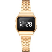 Resim 2xudc Altın Trompet Erkek ve Kadın Aynı Stil LED Elektronik Dokunmatik Ekran Kuvars Izle Moda Kişilik Bayanlar Izle Çelik Kemer Çift Izle (Yurt Dışından) 