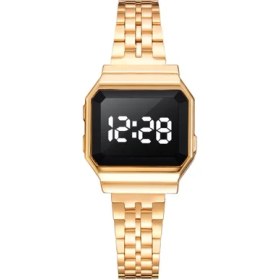 Resim 2xudc Altın Trompet Erkek ve Kadın Aynı Stil LED Elektronik Dokunmatik Ekran Kuvars Izle Moda Kişilik Bayanlar Izle Çelik Kemer Çift Izle (Yurt Dışından) 