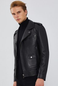 Resim Derimod Carter Erkek Siyah Biker Deri Mont 23WGD6490R3 