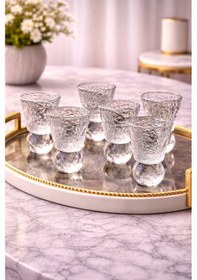 Resim 6 Kişilik Cam Elmas Ayaklı Kahve Yanı Bardağı Bardak 50ml Şeffaf 