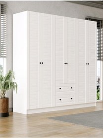 Resim Kuzeylife Elegante Modern Tasarımlı Membran Kapaklı 6 Kapılı Gardırop (52cm Derinlik) 