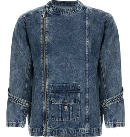 Resim Erkek Bisiklet Yakalı Yan Fermuarlı Denim Ceket - S 
