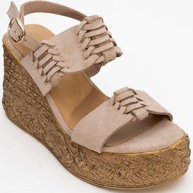 Resim Luvi Shoes Olien Bej Süet Hakiki Deri Kadın Dolgu Topuklu Sandalet Süet Bej 