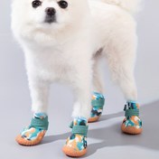 Resim Dört Paket Köpek Ayakkabıları Tüm Mevsimler İçin Nefes Alabilen Kaymaz Teddy Miniature Yavru Botları Kapanışlı, Sevimli Pati Baskıları ve Pomeranian, Bichon, Yorkie, Shih Tzu için Çiçek Desenleri, Pomeranian Botları, Köpek Bot Tasarımı, Kaymaz Pet Ayakkabıları 