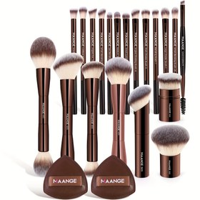 Resim MAANGE 23 parça Makyaj Aracı Seti, 20 Alüminyum Tüp Makyaj Fırçaları + 2 PU Hava Yastığı Pudra Puf + Bir Kadife Çanta, Fondöten Fırçası, Allık Fırçası, Göz Fırçası, Tam Makyaj Fırça Seti, Günlük Seyahatler İçin Uygun, Kadın Hediyeleri, Noel Hediyeleri 