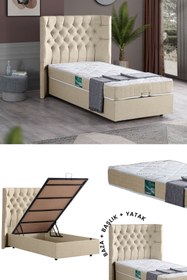 Resim Setay Matilda Tek Kişilik Baza Başlık Comfort Yatak Seti, Krem 
