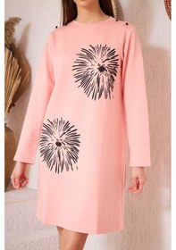 Resim Darlin Moda Pudra Baskılı Düğme Detaylı Tunik DM60346 Çok Renkli 