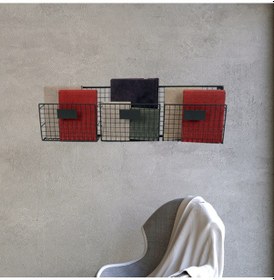 Resim Metal Duvar Rafı Dergilik Kitaplık 3 Gözlü Yatay Evrak Rafı 