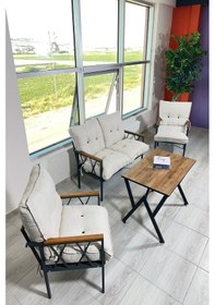 Resim Miray 211 Masalı Krem Fermuarlı Bahçe Balkon Takımı, Salon, Teras- Berjer Düğmeli Metal Çay Seti Krem 