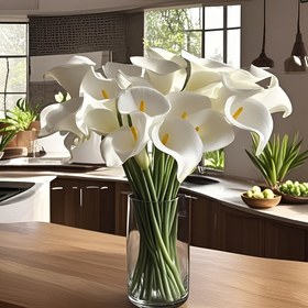 Resim 10 adet 10 adet Gerçekçi Calla Zambak Buketi - Düğünler, Partiler ve Ev Dekoru için Yapay Çiçekler - Gerçek Dokunuş, Bakım Gerektirmez, Mevsimlik Vurgular 