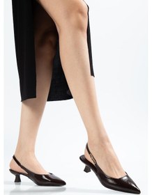 Resim Suins Shoes Suins Monica Model Kadın Mini Topuklu Lastikli Stiletto Ayakkabı Kahverengi 