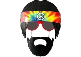 Resim Siyah Saçlı Bandana Tasarımlı Hippi Parti Gözlüğü 26X18 cm 