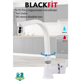 Resim Beyaz Delta Eviye Bataryası Oynar Başlıklı Mutfak Bataryası Çift Su Girişli Mutfak Musluğu Çeşme Beyaz 