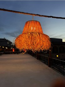 Resim Hasır Doğal Saçaklı 30 Cm Çap Dekoratif Rafya Avize Sarı 