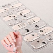 Resim 16 İpucu Kendinden Yapışkanlı Jel Tırnak Kaplamaları - Karikatür Bej Simli Köpek & Papyon Tasarımı, Uzun Süre Kalıcı Kurutma Gerektirmeyen Tırnak Stickerları, Kadınlar için Kolay Uygula/Çıkar Tek Kullanımlık Tırnak Malzemeleri, İlkbahar Yaz Tırnak Sanatı, Dayanıklı Tırnak Stickerları 