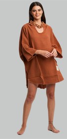 Resim Muslin Unisex Kısa Panço Tarçın - STD / Kahve 