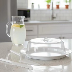 Resim BiiShe Akrilik Beyaz Kek Fanusu ve Servis Seti - 33 x 39 x 14 cm 