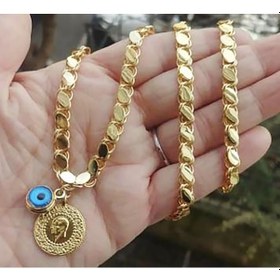 Resim Altın Kaplama Halep Pullu Arpa Zincir Yarım 60 Cm Kadın Kolye Beyaz 