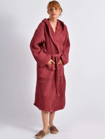 Resim Bordo Waffle Gofre Bornoz Çok Renkli 