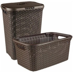 Resim Hasır Desenli Plastik Kahverengi Çamaşır Sepeti & Kahverengi Çam Kahverengi 