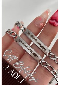 Resim Takı Dükkanı 2'li Çift Sevgili Bilekliği Kişiye Özel Yazılı Çelik Bileklik Scb43 Metalik 