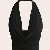 Resim Kadın Kolsuz Halter Yaka Crop Top - Zarif Siyah, Düz Renk, Yaz Modası, Şık ve Cinsel Çekicilik, Zarif Kıyafet | Minimalist Tarz | Pürüzsüz Dokulu 