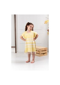 Resim Çocuk 7-8 Yaş Bornoz Panço %100 Pamuk Plaj Havlusu Peştamal Sarı 