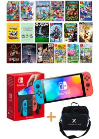 Resim Nintendo Switch OLED Kırmızı Mavi Konsol + 25 Yüklü Oyun - 256 GB 