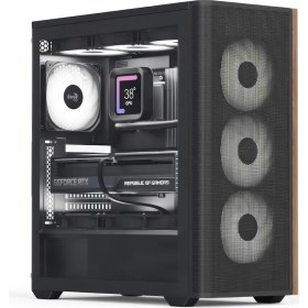 Resim Aero Cool D501A Black 1000W 80+ Gold Atx 3.1, 4X12CM A-Rgb Fanlı, Ahşap Ön Panel Detaylı, Tempered Cam Yan ve Mesh Ön Panel, USB Type-C, Atx Bilgisayar Kasası (AE-D501A-BK1000HP) 