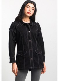 Resim Kadın Siyah Baskılı Likralı Mont Siyah 