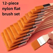 Resim 12 Adet Sanat ve Duvar Boyama için Naylon Düz Fırçalar - Kısa Saplı, Çok Amaçlı Yağlıboya, Akrilik, Suluboya ve Geleneksel Çin Boyama Fırçaları Oluklu Saplı 