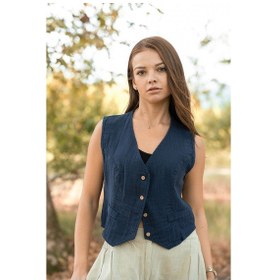 Resim Verdeblanco Düğme Detaylı Müslin Yelek Lacivert 