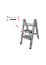 Resim Endokon Katlanır Şık Merdiven Gümüş 3 Basamaklı - Alüminyum - Ev - Ofis Merdiveni 