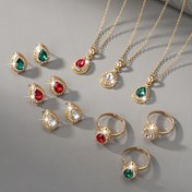 Resim 1 Takım Kadınlar İçin Şık Düğün Seti - Yeşil & Kırmızı Kübik (CZ) Gözyaşı Küpe, Kolye ve Yüzük Seti, Tonlu Lüks Aksesuarlar - Gelinlik, Parti, Günlük Kıyafetler İçin, Uygun Fiyatlı - Hediye 
