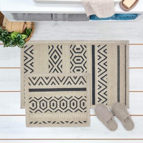 Resim Bluenity Hat Doğal Pamuk 2'li Banyo Paspası - Gri - 60x100 cm + 50x60 cm 