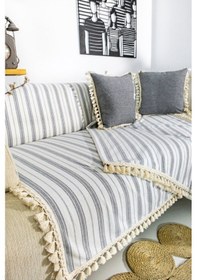 Resim Dnc Home Tekstil Ndchome Gri Çizgili Otantik Keten Koltuk Örtüsü 
