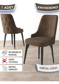 Resim Canisa Newa Serisi, 1.sınıf Babyface Kumaş Siyah Metal Ayak Gümüş Halkalı, 1 Adet Kahve Sandalye Sandalye Kahverengi / Ayakları Siyah 