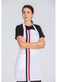 Resim Kadın Boyundan Asmalı Çizgili Barista Şef Mutfak Önlüğü 60x85 Cm Beyaz 