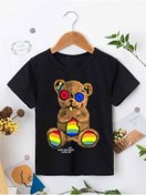 Resim VASK Ünisex Rahat Kalıp Pamuklu Baskılı Siyah Çocuk T-shirt 